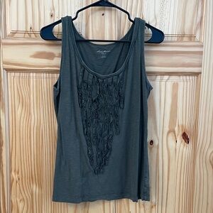 Eddie Bauer Olive Green Ruffled Scoop Neck Tank